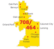 708 Area Code Map