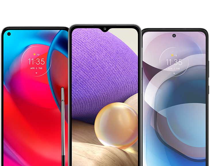 The Moto G Stylus 5G, the Samsung Galaxy A32 5G, and the Motorola One 5G ACE.