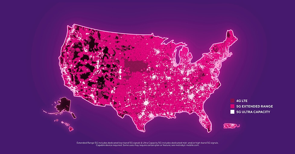 Map of the U.S. lit up in magenta, showing everywhere you have coverage.