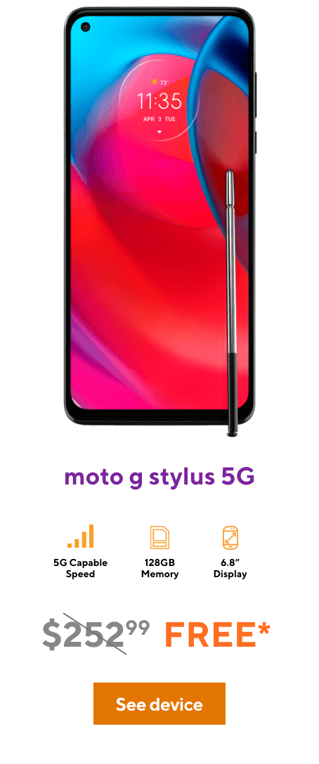 Front view of the moto g stylus 5G showing off its impressive screen.