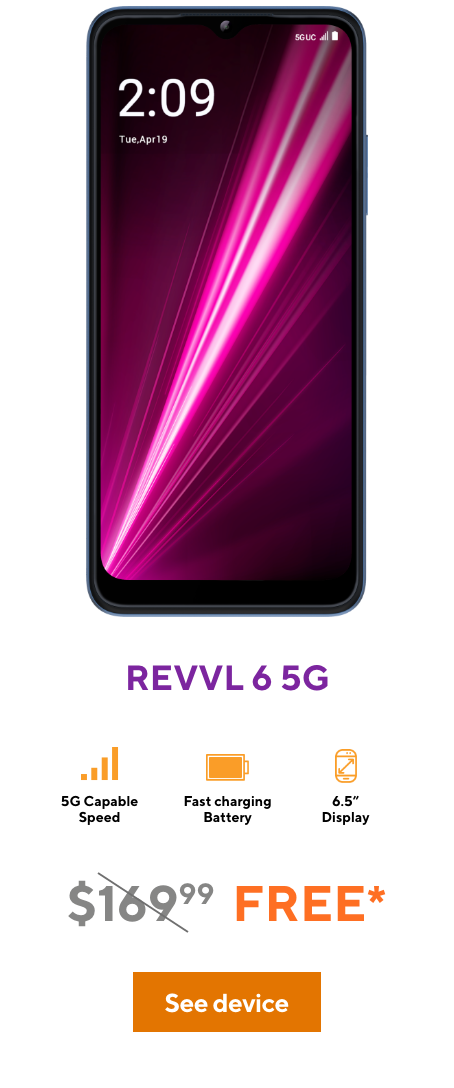 Front view of the REVVL 6 showing off its impressive screen.