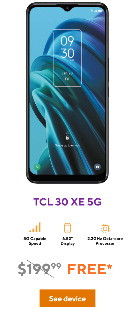 Front view of the TCL 30 XE showing off its impressive screen.