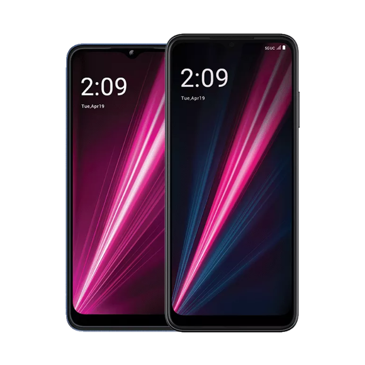 REVVL 6 5G and 6 Pro 5G smartphones with magenta beams on both screens.