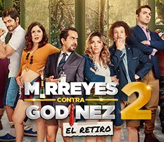 Characters from Mirreyes contra Godinez 2 stand next to one another in a forest background.