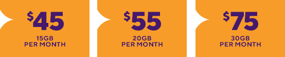 15GB for $45 per month; 20GB for $55 per month or 30GB for $75 per month