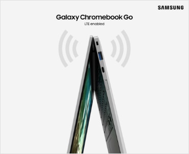 Side view of the Galaxy Chromebook Go laptop, in the shape of an A.